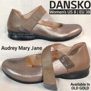 Dansko Gold Metallic Audrey Mary Jane Shoes Orthopedic Flats Womens US 8 EU 38